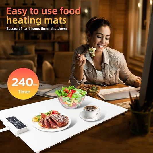 Portable Electric Warming Mat, Silicone Food Warmer with 3 Temperature Settings, Safe Child Lock, Roll Up Buffet Hot Plates Heat Pad for Parties, Fast Heating Pads for Food, Pizza Coffee Tea Heater Meat Defrosting Tray Adjustable Temperature