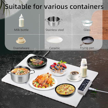 Portable Electric Warming Mat, Silicone Food Warmer with 3 Temperature Settings, Safe Child Lock, Roll Up Buffet Hot Plates Heat Pad for Parties, Fast Heating Pads for Food, Pizza Coffee Tea Heater Meat Defrosting Tray Adjustable Temperature