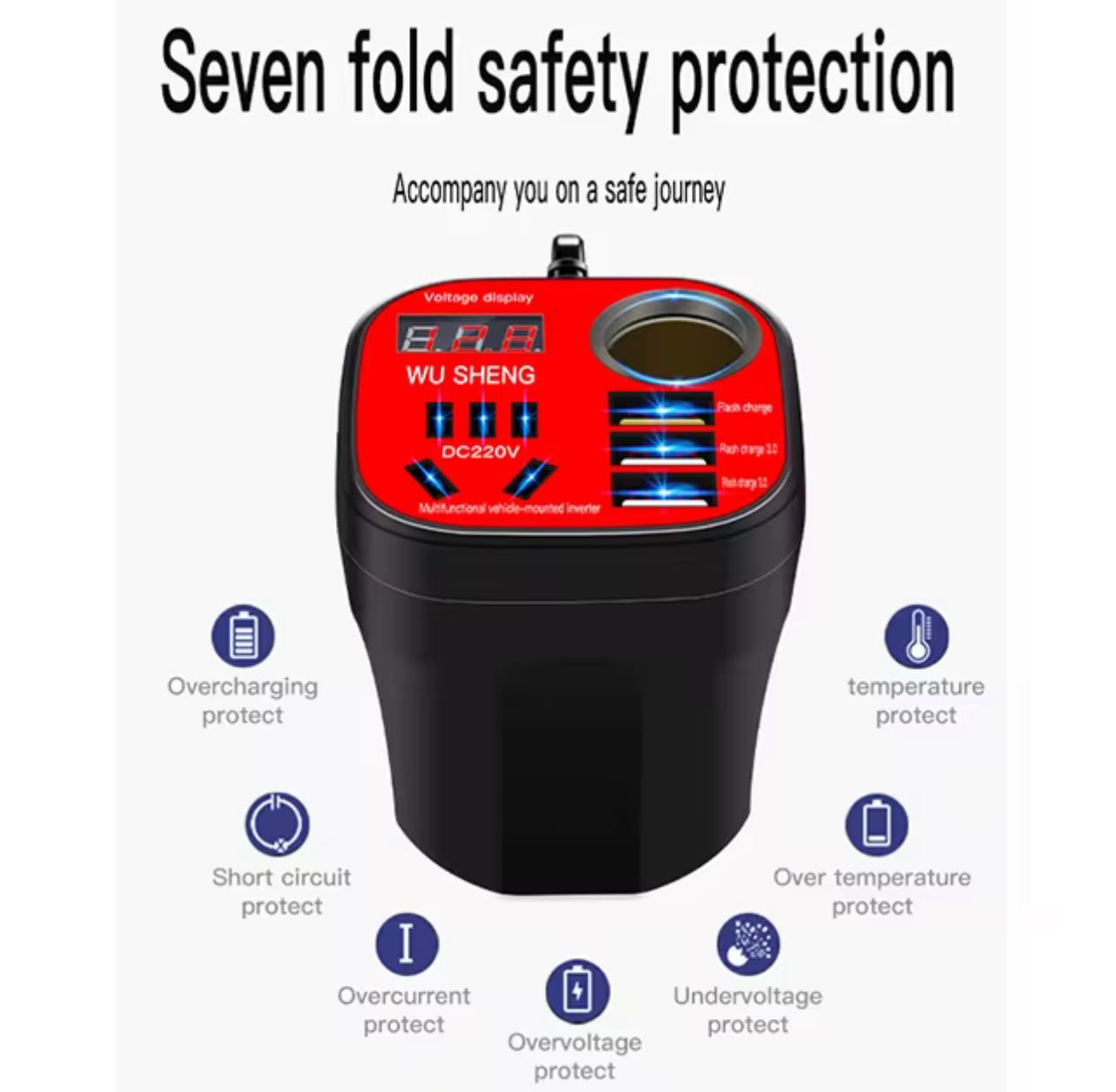 Car Mounted Cap Type Inverter ABS 12V DC To 220V AC Streamlined