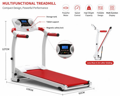 Foldable Electric Treadmill for Home | 1HP Motor 2HP Peak | 120KG Capacity | 1-6KM/H Speed | 3-Level Manual Incline | Pulse Sensor